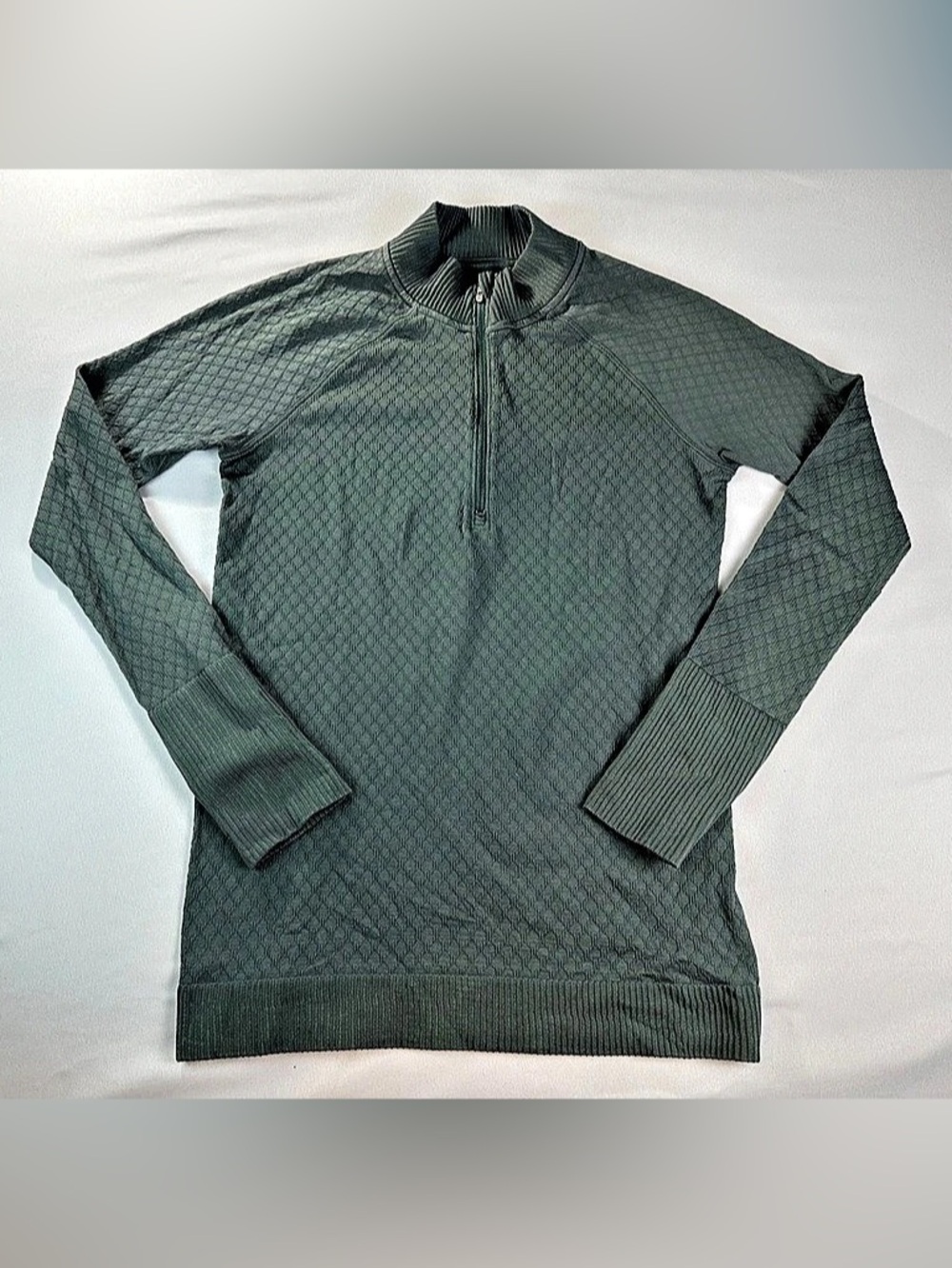 Lululemon Rest Less 1/2 Zip Pullover Women’s Olive Green Geometric Waffle Luxury